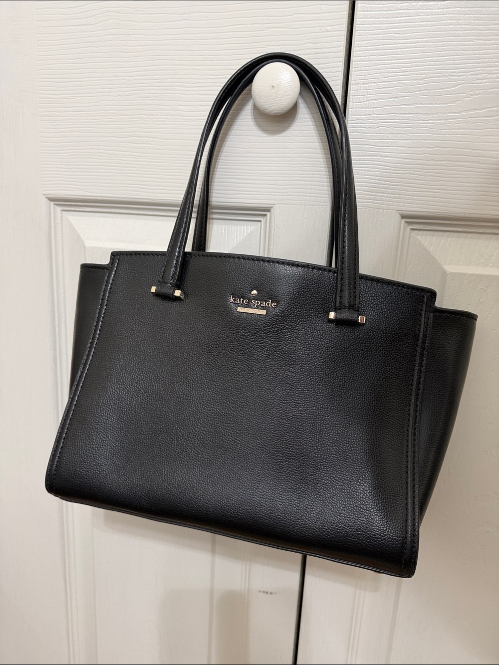 kate spade Black Pebbled Leather Tote with Gold Hardware